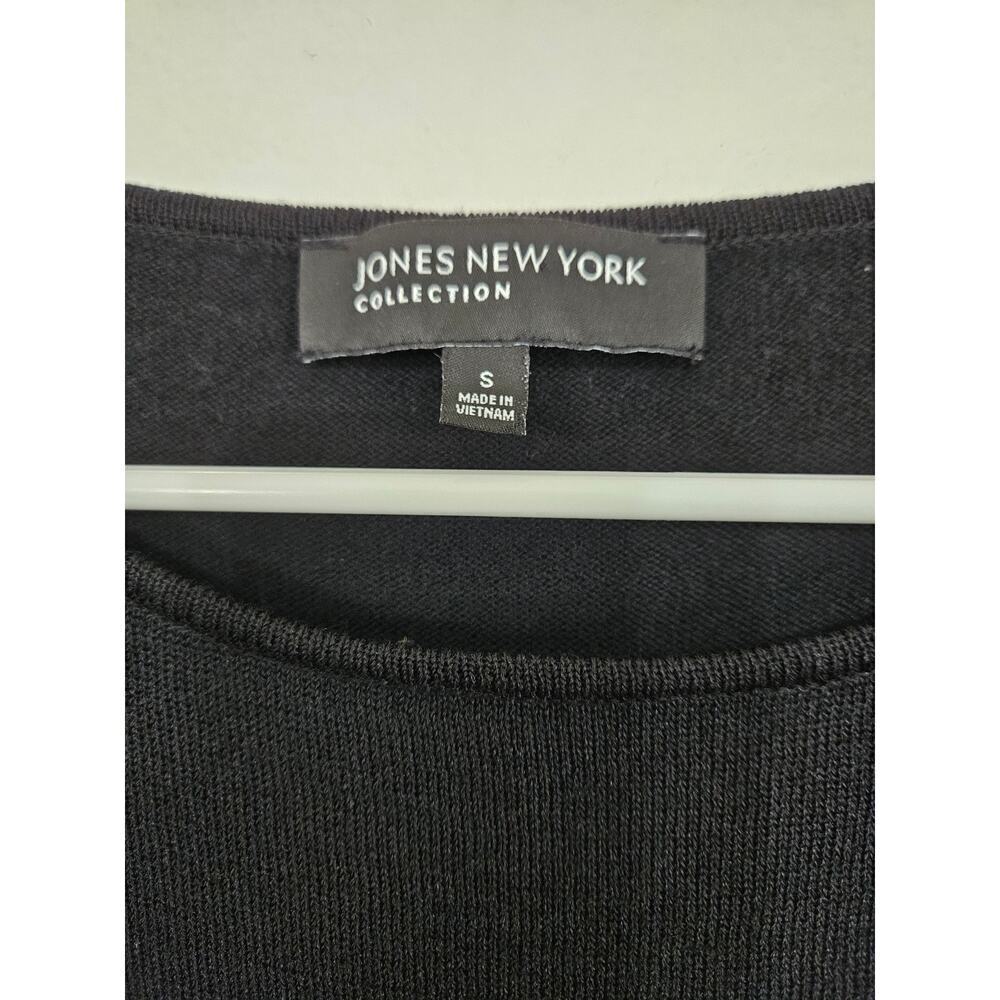 Jones New York Abstract Colorblock Blue/Black/Silver Metallic Wool Sweater Sz S - Picture 5 of 6